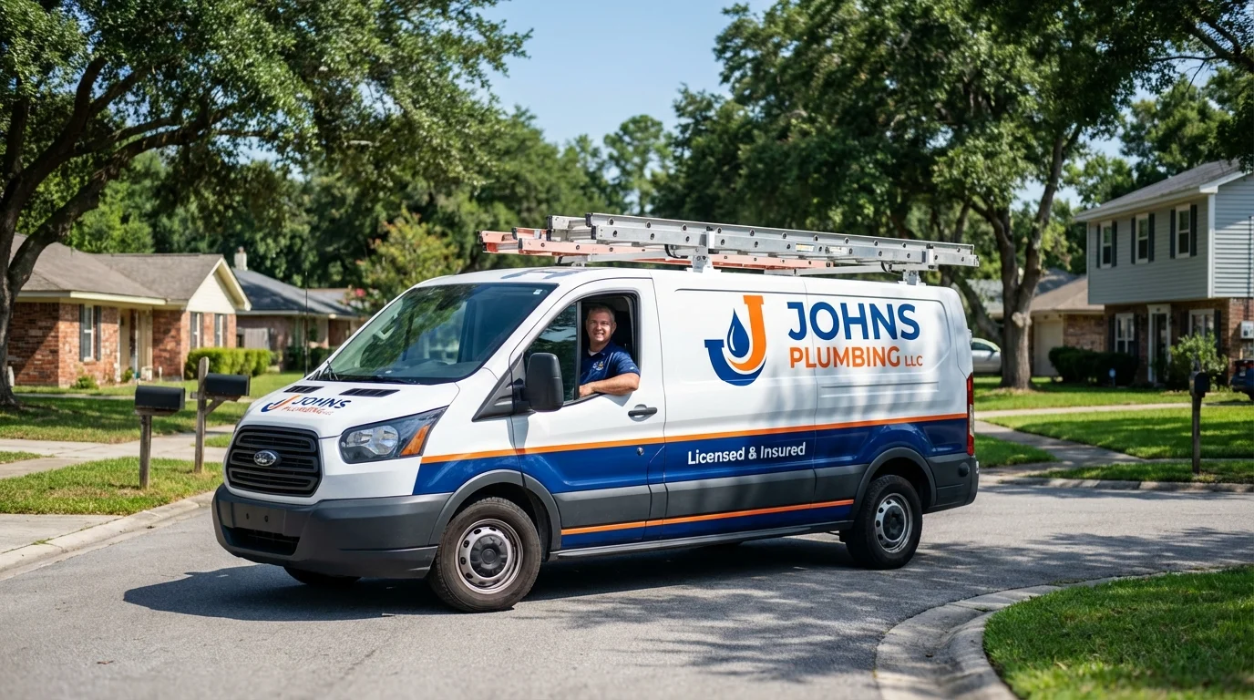 Johns Plumbing LLC service van in Alexandria, IN