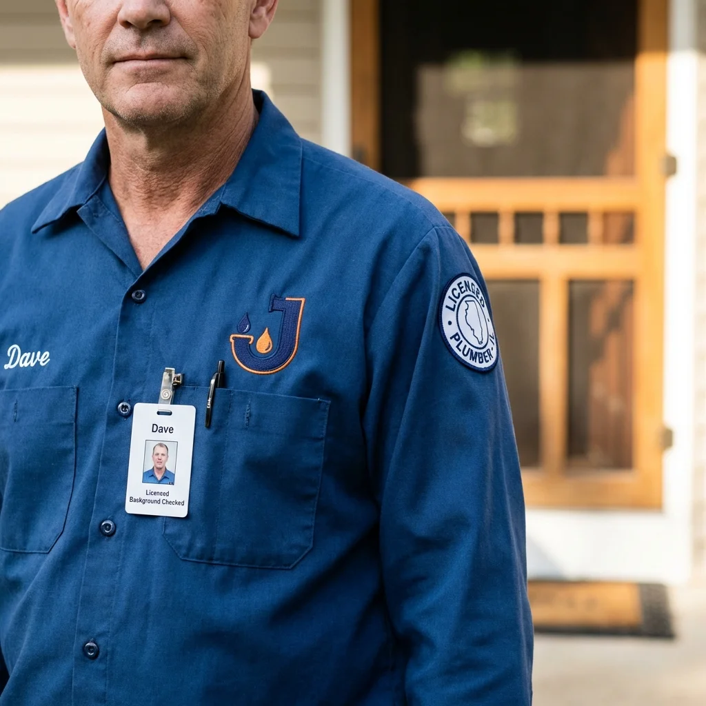 Licensed plumber showing ID badge in Alexandria, IN