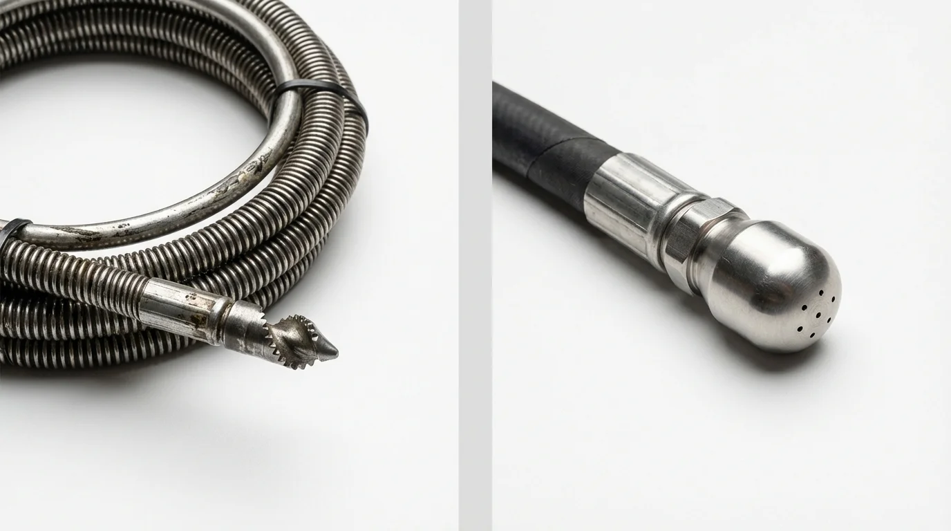 Drain snake cable and hydro jetting nozzle used for drain cleaning in Alexandria, IN